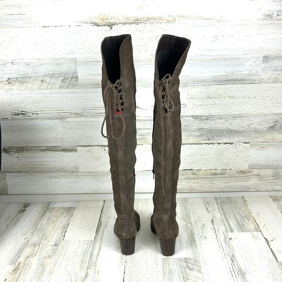 Aldo Womens 7 Gray Suede Leather Over The Knee Lace Back Zip Heeled Boots - Picture 5 of 12